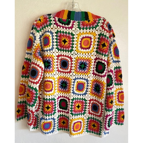 NEW Farm Rio Rainbow Fun Crochet Kimono Cardigan Granny Square Cotton Small - Picture 5 of 16